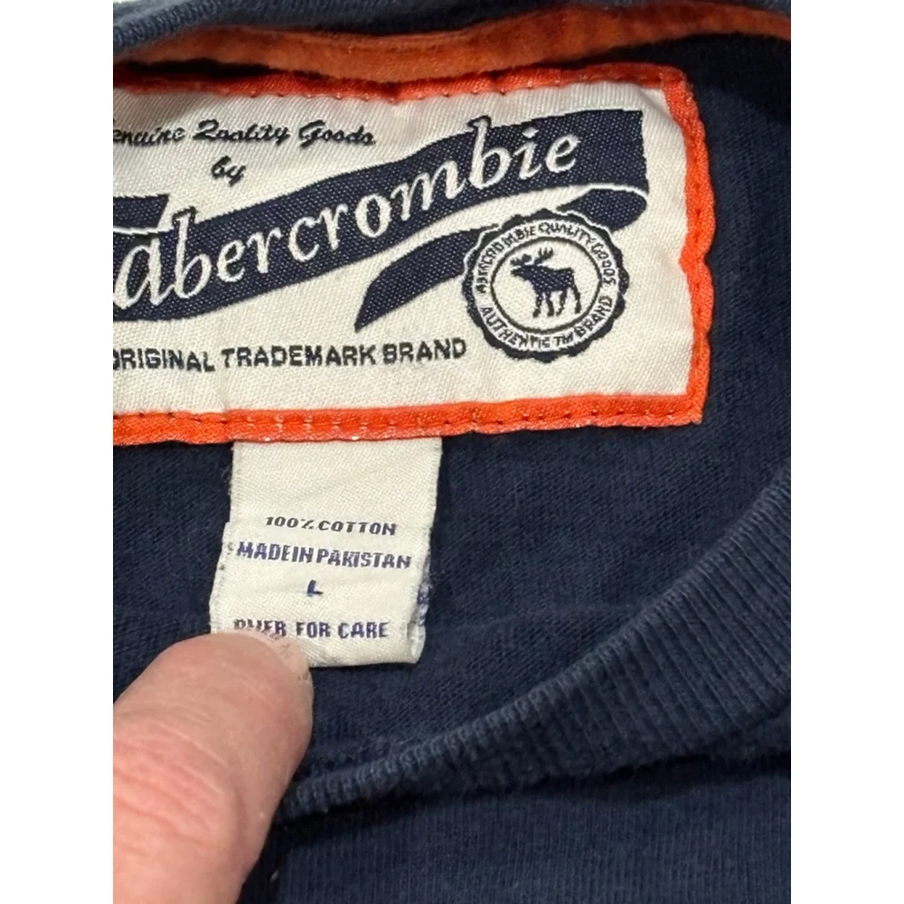 Abercrombie Long Sleeve Crewneck Tee, Navy, Green, Boys Youth Large